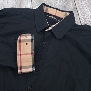 Burberry Mens XL Classic Black Nova Check Embroidered Button Long Sleeve Top